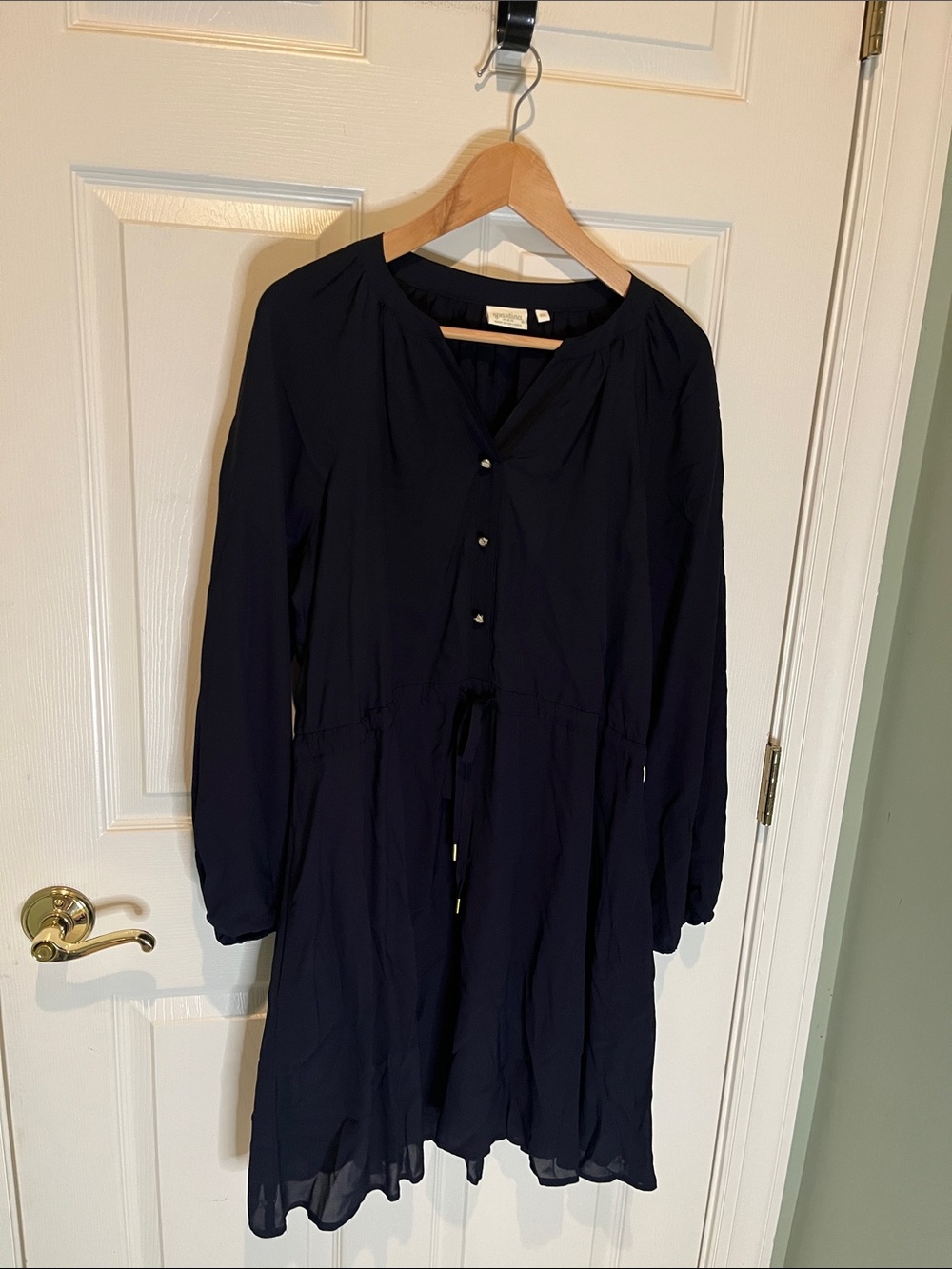 Spartina 449 Navy Long-Sleeve Button Drawstring Dress